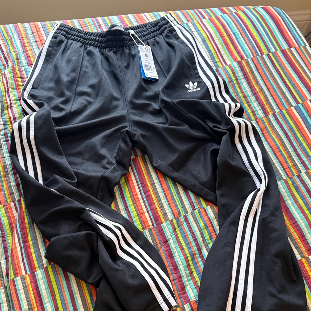 Adidas Men’s Black Trefoil Track Pants with White Stripes